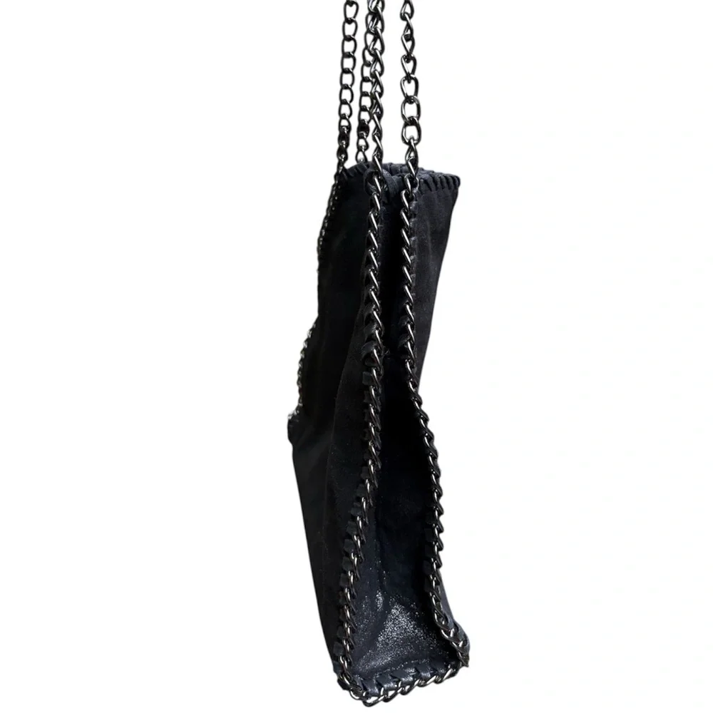 Urban Expressions Black Shimmer Chain-Edge Shoulder Bag. Vegan! NWOT!
